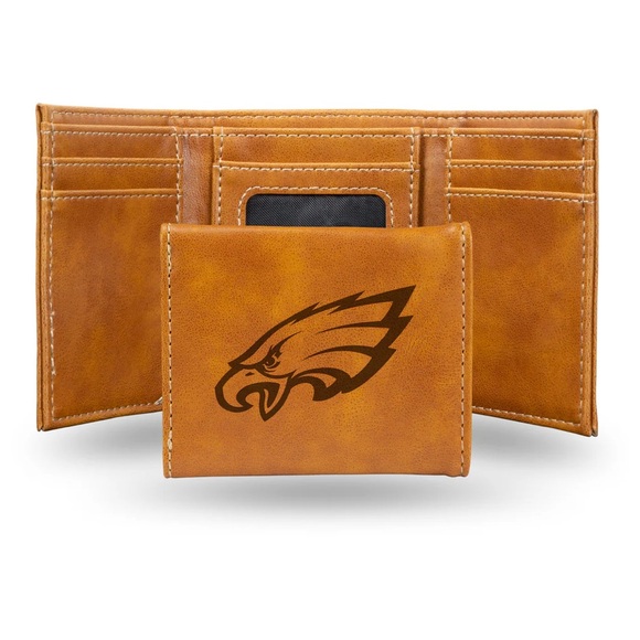 NFL Philadelphia Eagles Laser Engraved Brown Tri-Fold Wallet NWT - Picture 3 of 3